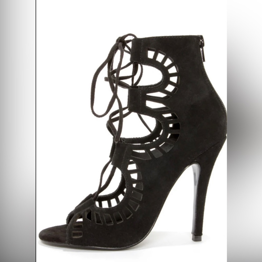 JustFab black open toe caged high heels shoes party dance sexy